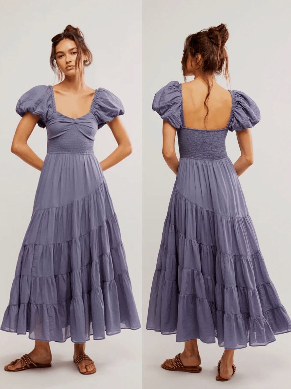 Free People Dainty Ethereal Sundrenched Short Sleeve Maxi Size Medium Plum Dust